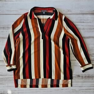 Primark Vertical Stripe Brown and Rust Blouse sz 10
